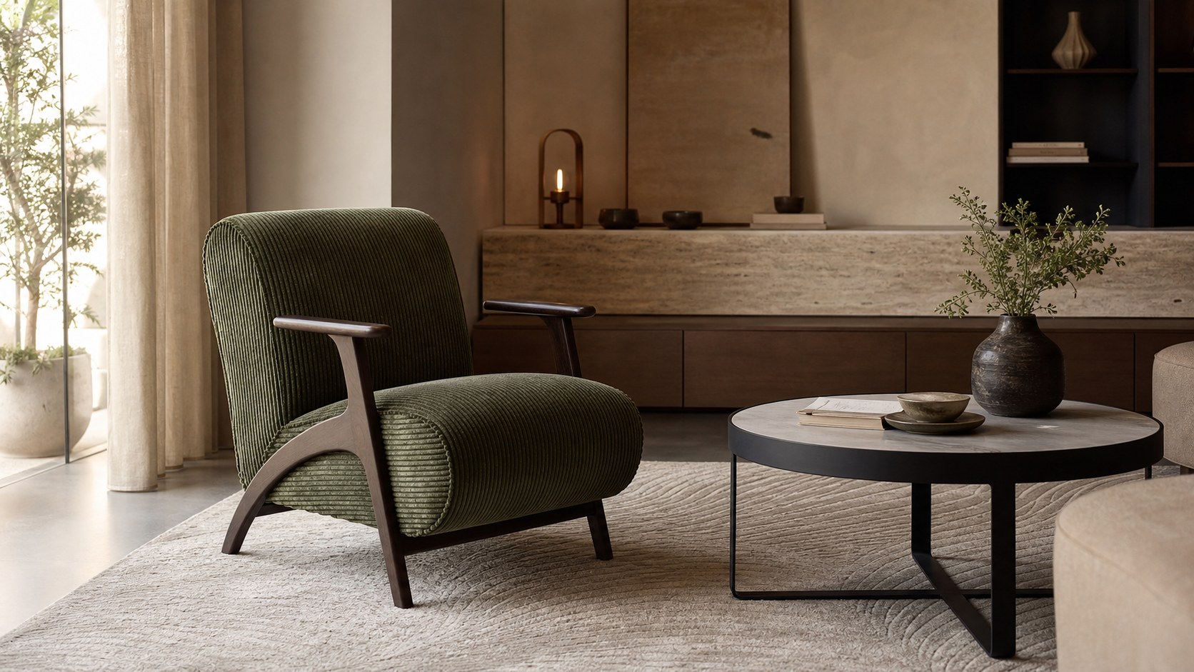 Layered living room furniture setting
